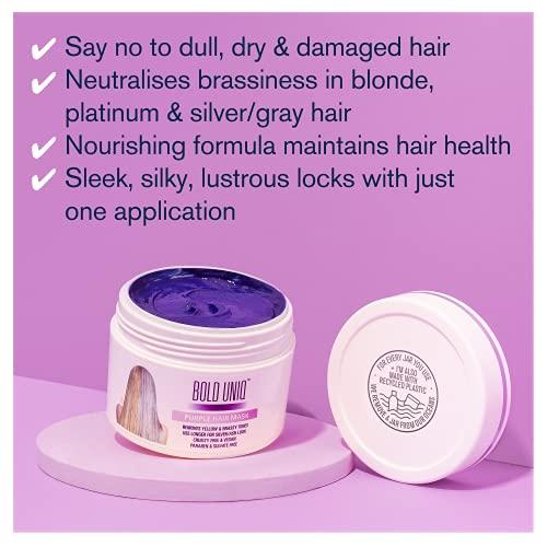 BOLD UNIQ Bold Uniq Purple Hair Mask & Moisturizing Shampoo & Conditioner Bundle. Remove Brassy Yellow tones from Blonde, Platinum & Silver/Gray Hair. Adds Moisture & Shine. Paraben & Sulfate Free.