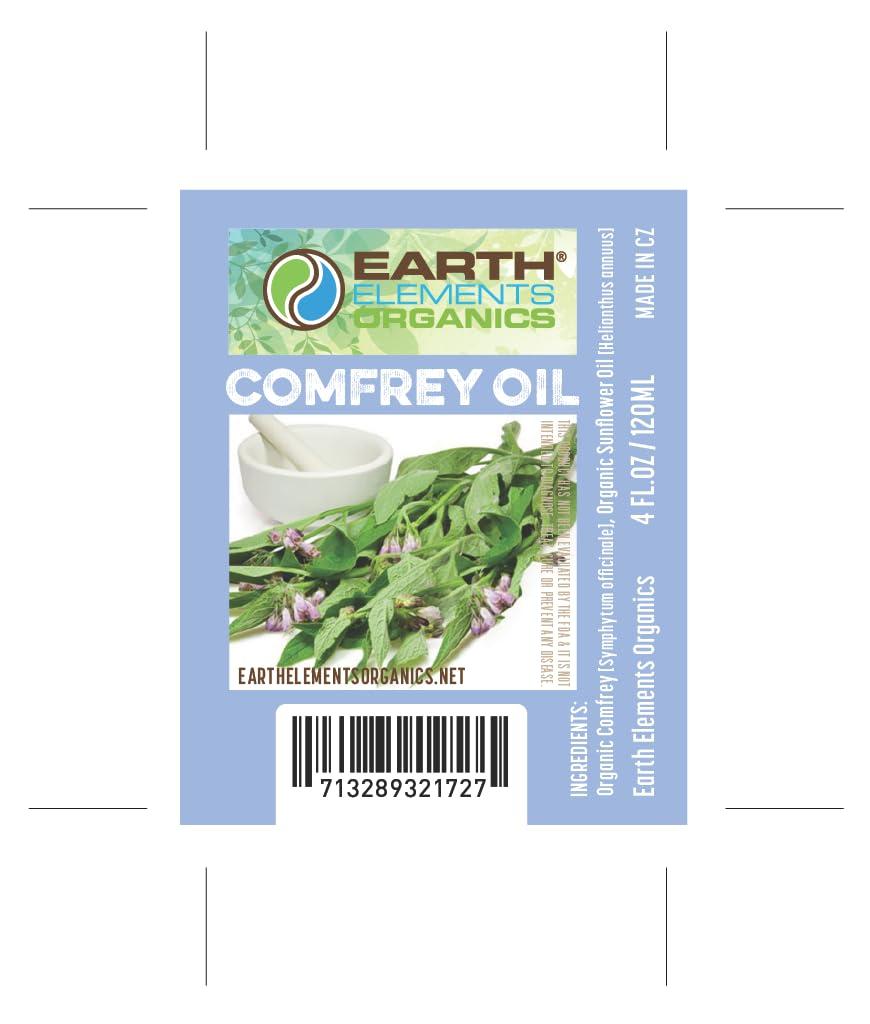 Earth Elements Organics Organic Comfrey Oil Raw, Infused, Pressed Herbal Oil. Comfrey Leaf, Sunflower Seed Oil 4 fl.oz.
