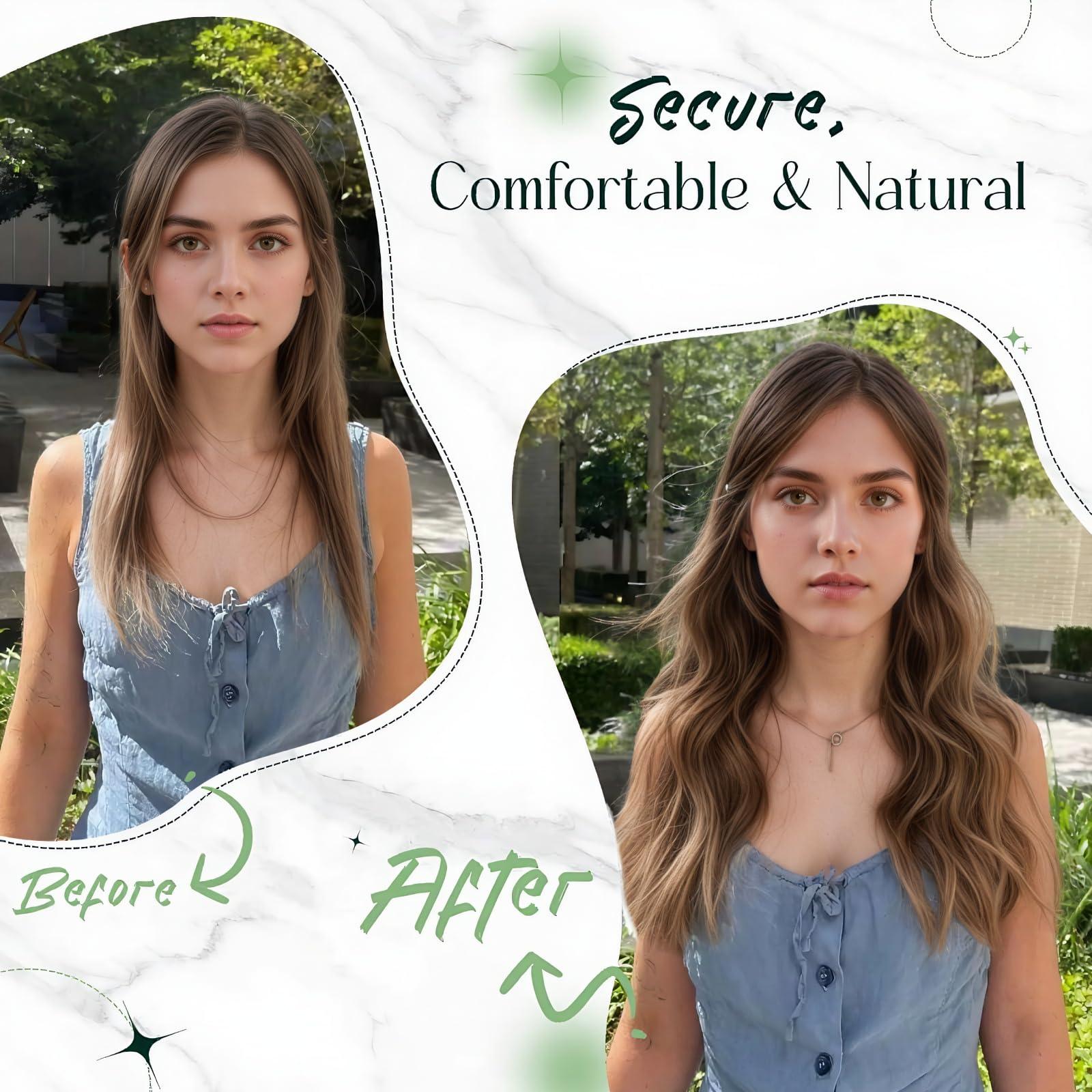 RUNATURE RUNATURE Invisible Wire Hair Extensions Real Human Hair Dark Brown Hair Extensions Clip in One Piece Extensions Soft Remy Natural Hair Straight Fish Line Extensions 14 Inch 70g