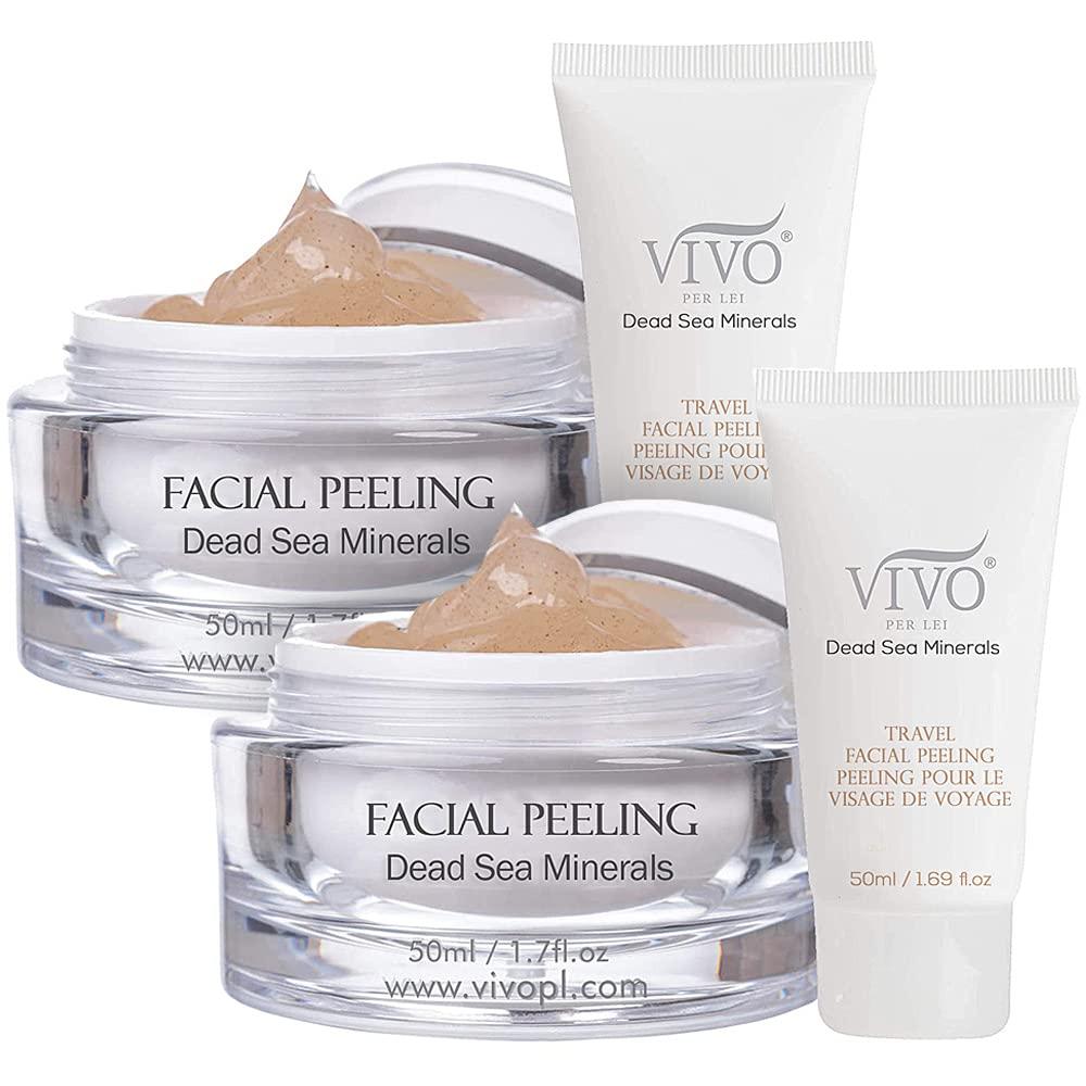 Vivo Per Lei Vivo Per Lei Facial Peeling Gel - Face Peel Containing Dead Sea Minerals and Nut Shell Powder - Exfoliating Gel And Blackhead Remover (Pack of 2) Includes 2 Travel Facial Peel tubes