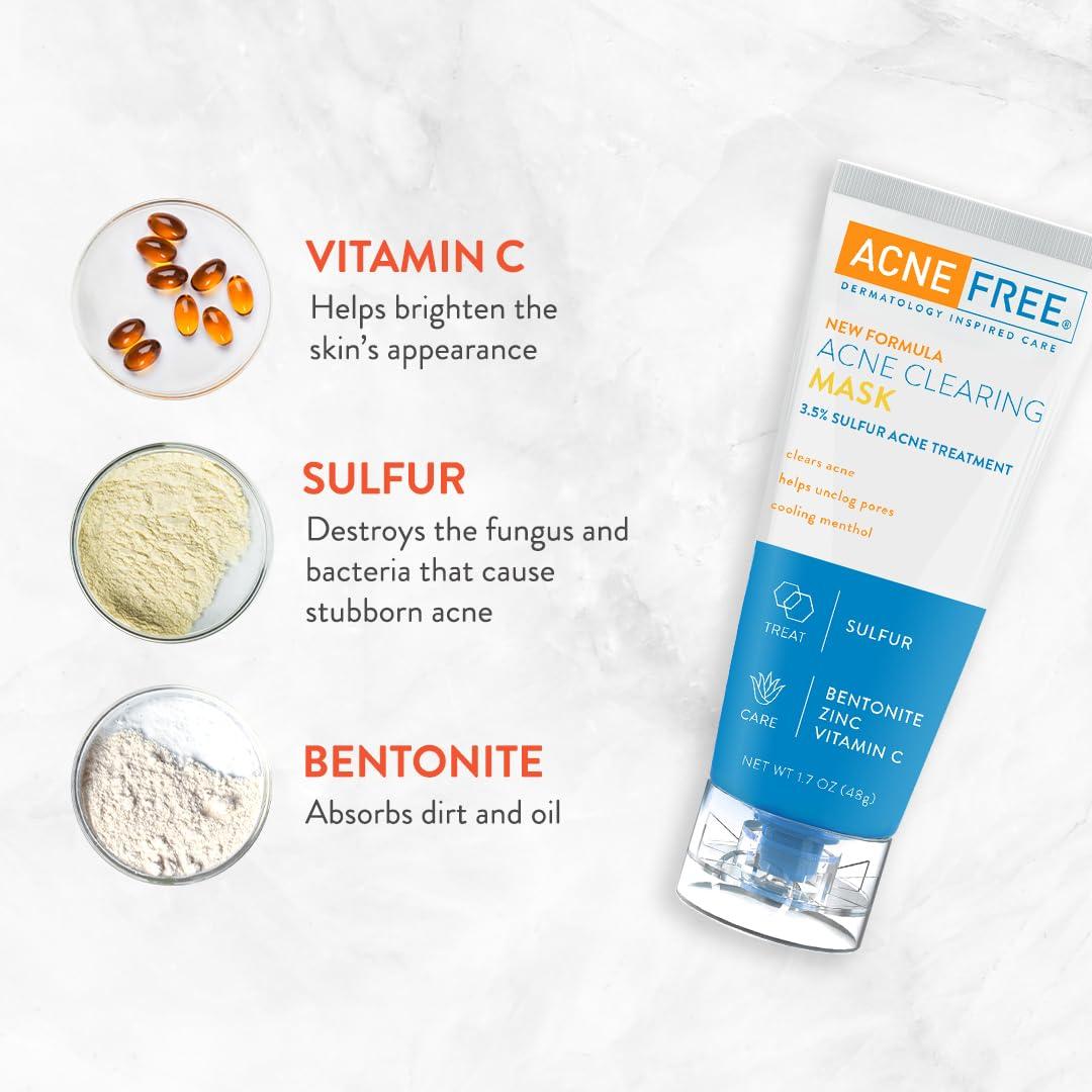 AcneFree AcneFree Acne Clearing Mask, 3.5% Sulfur Acne Treatment, Absorbs Excess Oil and Unclogs Pores with Vitamin C, Bentonite, and Zinc, 1.7 Ounce