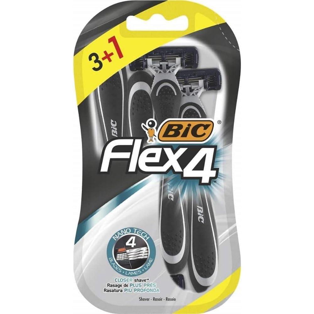 BIC Bic Flex 4 Men'S Razor- Pack of 4 Razors (3 + 1 Bonus) - with Lubricating Strip and Pivoting Head for a Smooth, Precise Shave
