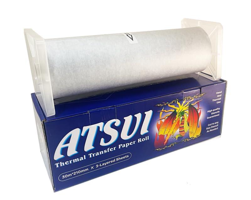 XTREME Atsui Tattoo Stencil Paper - Available in 20pcs Sheets, 100pcs Sheets, & 100 Feet Roll - Use by Hand or Stencil Machine - New and Improved Formula (A4 Roll)