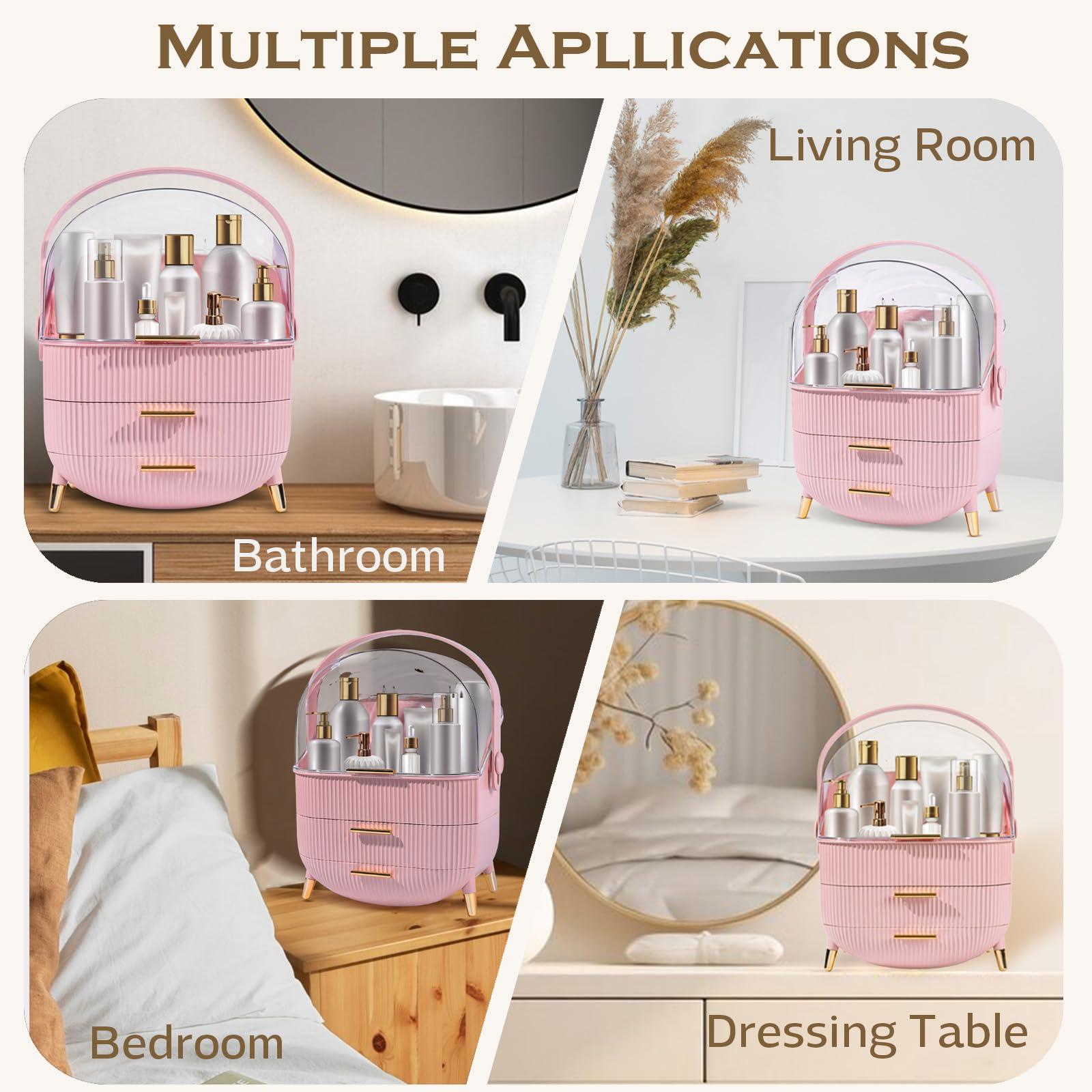 lurcns lurcns Makeup Organizers and Storage, Make up Organizer for Vanity Cosmetics Skincare Organizers With Lid and Drawers Display Cases for CountertopPink