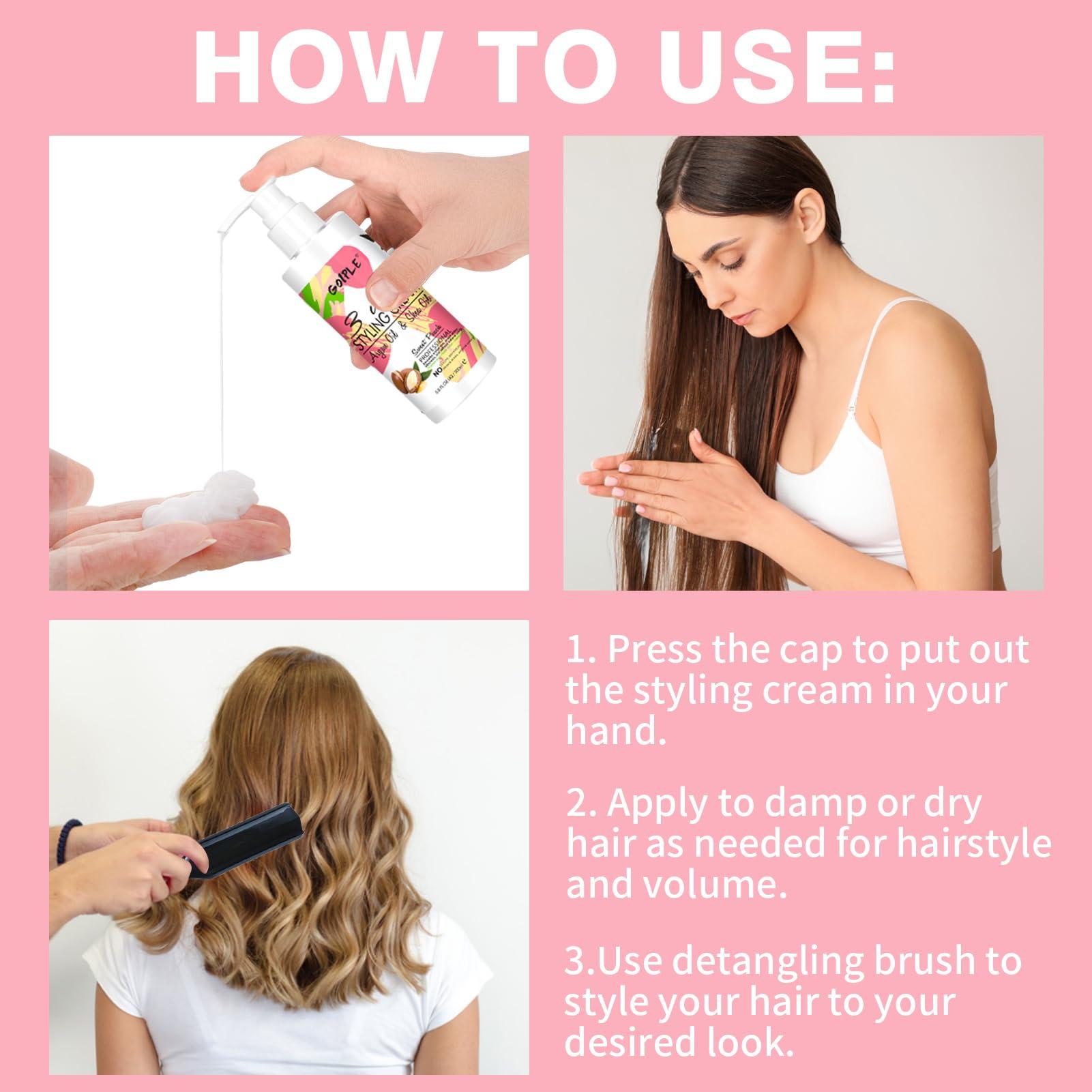 WOZUTUNT 3-In-1 Styling Cream for Flyaways - Anti-Frizz Cream to Define All Hair Types & Textures - Add Shine and Smoothness with Brush