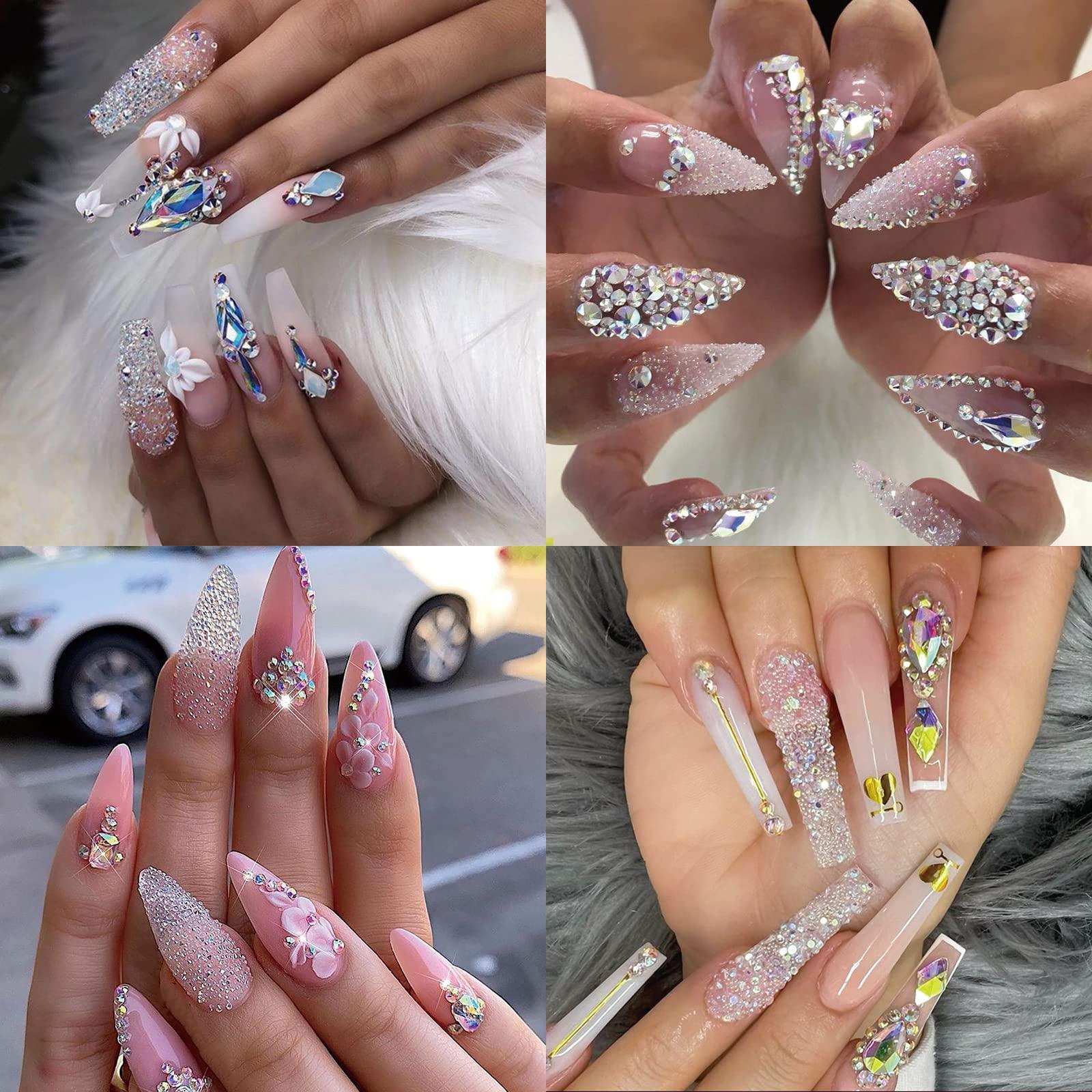 HINABTRU 8000Pcs Ultra Mini 1.2Mm Nail Rhinestones Iridescent Ab Pixie Crystals for Nails+3150Pcs ss4-ss20 ab Diamond Nails Stone Rhinestones for Crafts with Wax Pencil and Tweezers, HINABTRU