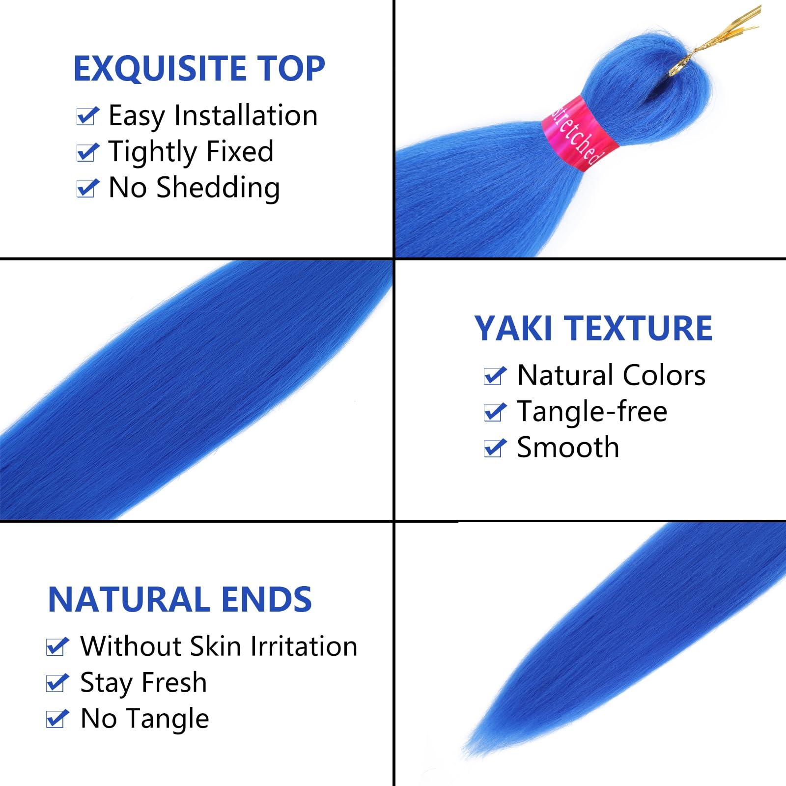 PreAfriBr Blue+L.Blue Braiding Hair Pre Stretched 2 Packs Box Braids Hair Extensions 26 Inches Synthetic Pre Stretched Braiding Hair