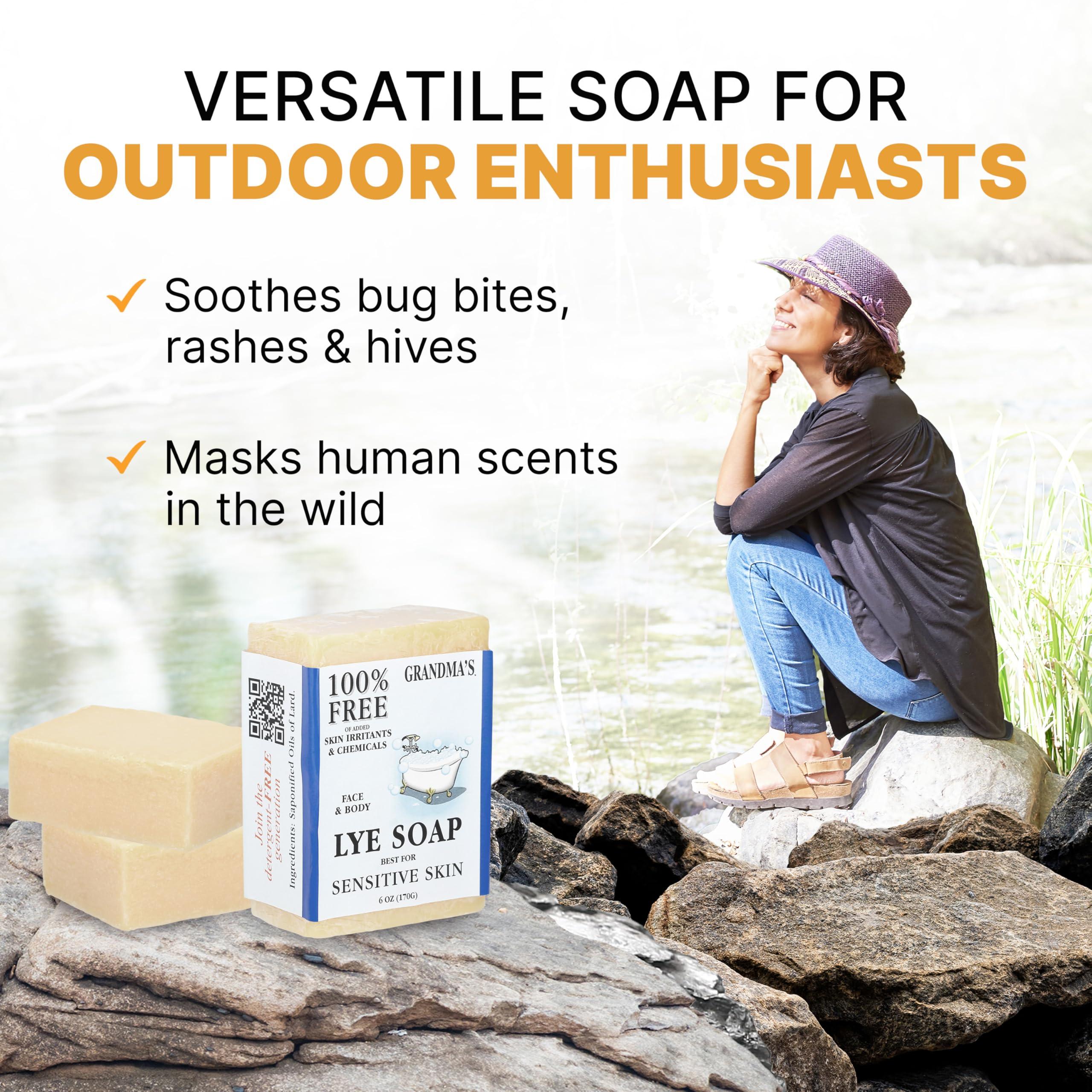 CLASSYONE CLASSYONE Grandma's Pure Lye Soap Bar for Sensitive Skin, Unscented Face & Body Wash Soap for Dry & Itchy Skin, Bundled with Wonder Wafers Baby Powder Air Freshener - 6.0 oz, Pack of 6