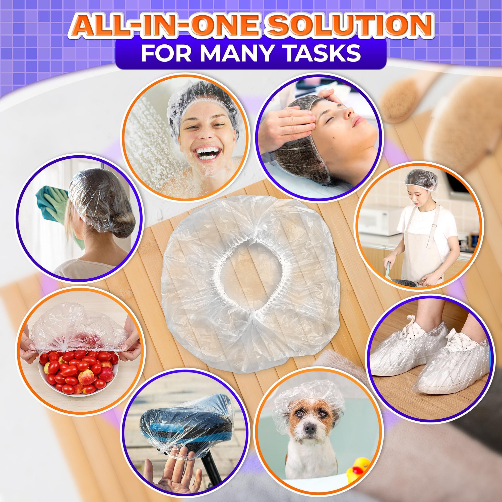 KETAR 100 Pcs Disposable Shower Caps for Women - Clear Shower Cap Reusable Waterproof Plastic Shower Cap Disposable Hair Cap for Shower - Plastic Hair Caps for Deep Conditioning Clear Shower Caps Disposable