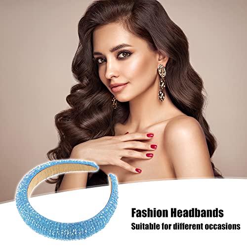VOCOSTE VOCOSTE Rhinestone Headband, Bling Padded Hairband Sparkle Faux Crystal Headbands Hair Accessories for Women, Sky Blue, 1.18 Inch Wide