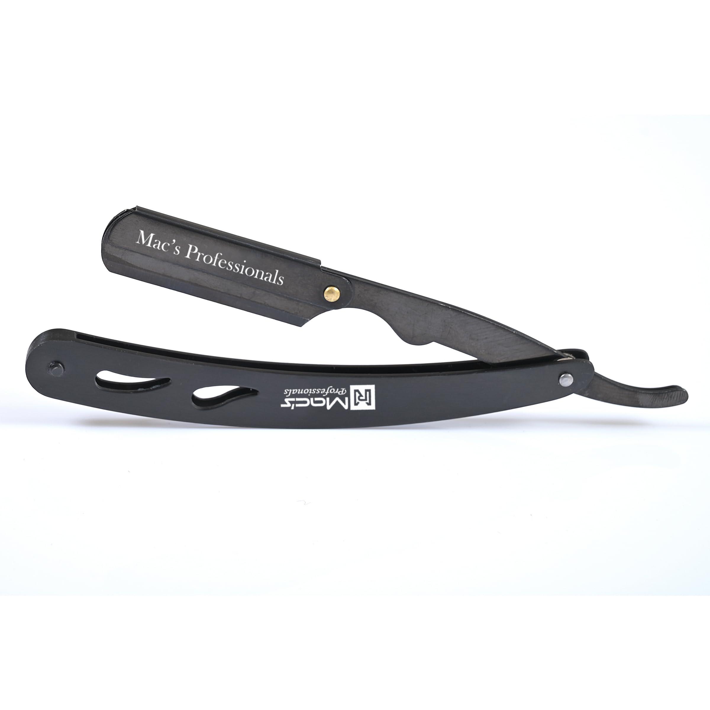 Macs Professional Macs Professional Barber Straight Edge Razor Safety with 100-Pack Derby Blades - 100 Percent Stainless Steel (Black Titanium)