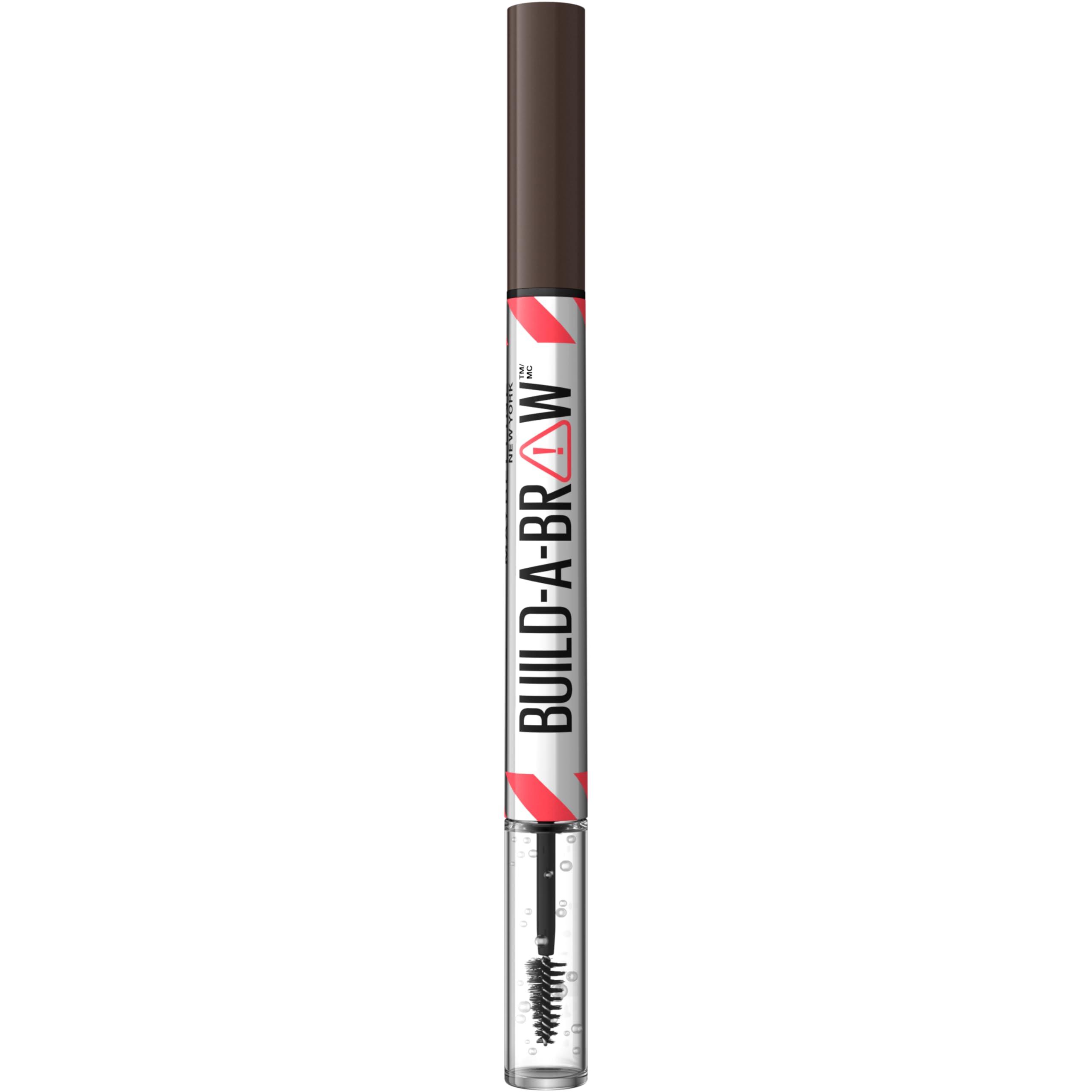 MAYBELLINE Maybelline Build-A-Brow 2-in-1 Brow Pen and Sealing Eyebrow Gel, Eyebrow Makeup for Real-Looking, Fuller Brows, Deep Brown, 1 Count
