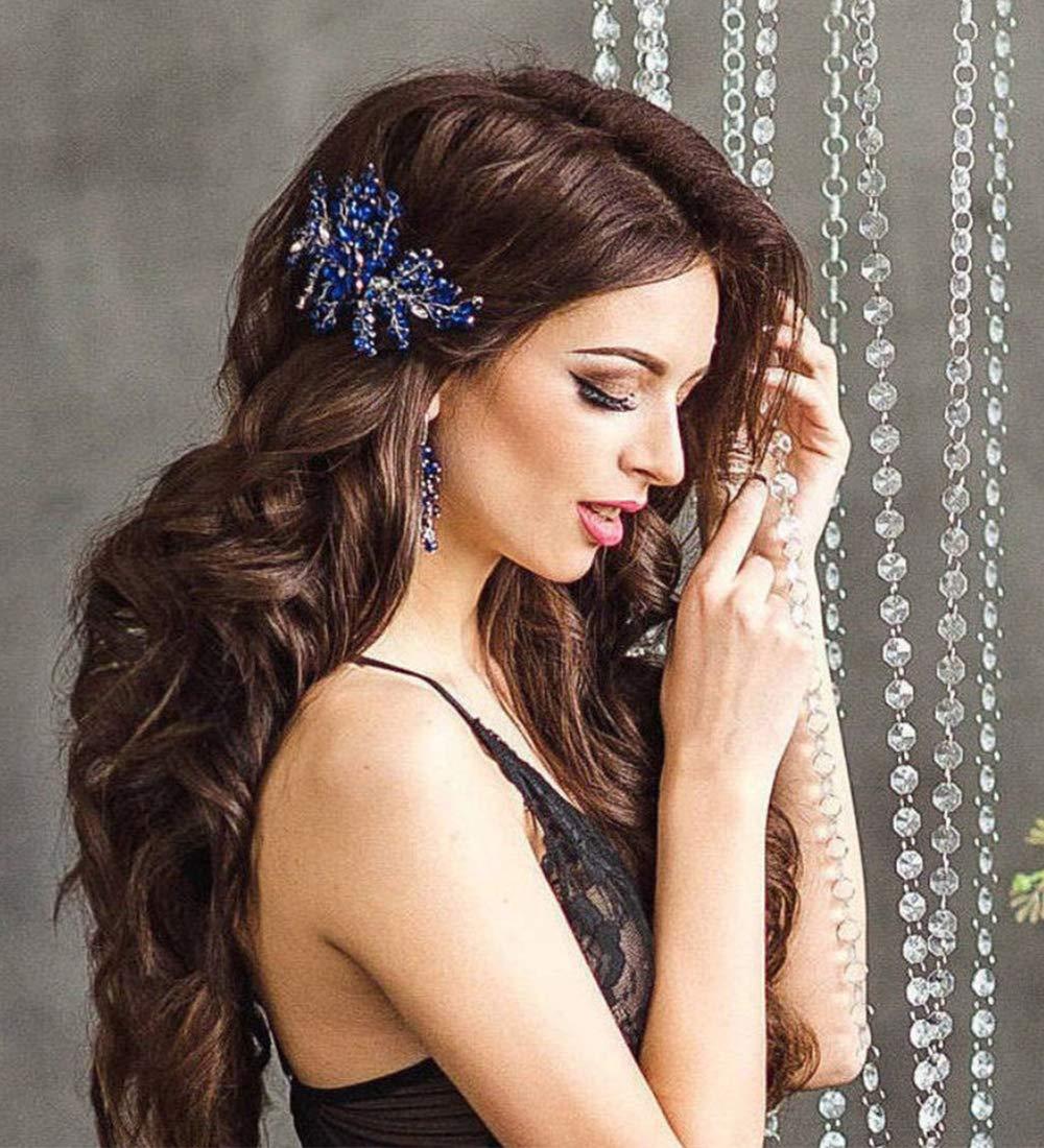 Aimimier Aimimier Bridal Royal Blue Crystal Hair Comb Sapphire Hair Piece Prom Party Festival Wedding Hair Accessories for Women and Girls