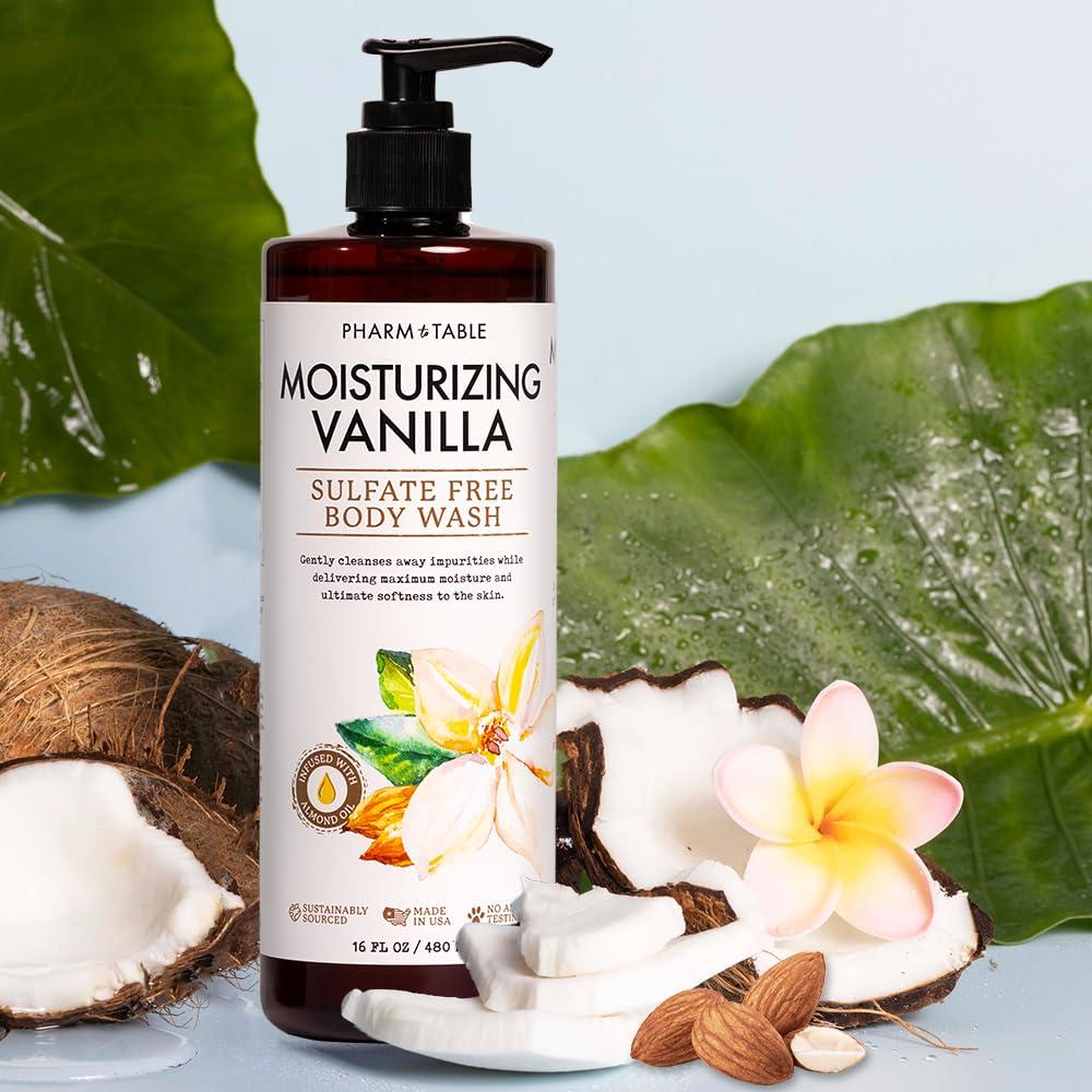 PHARM TO TABLE PHARM TO TABLE Moisturizing Vanilla Body Wash for Women and Men - Moisturizes and Softens the Skin, Sulfate Free, 100% Cruelty Free, 480ml
