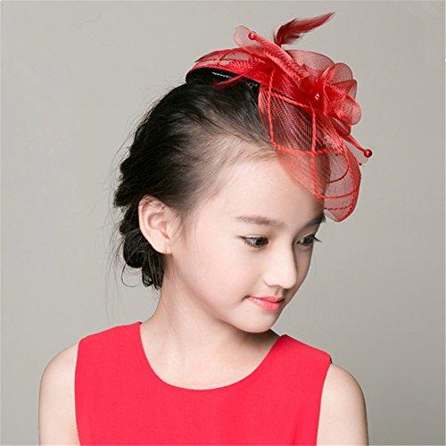 Aimeely Aimeely Children Girls Lady Feather Net Hat Veil Vintage Hair Accessories with Clip Red