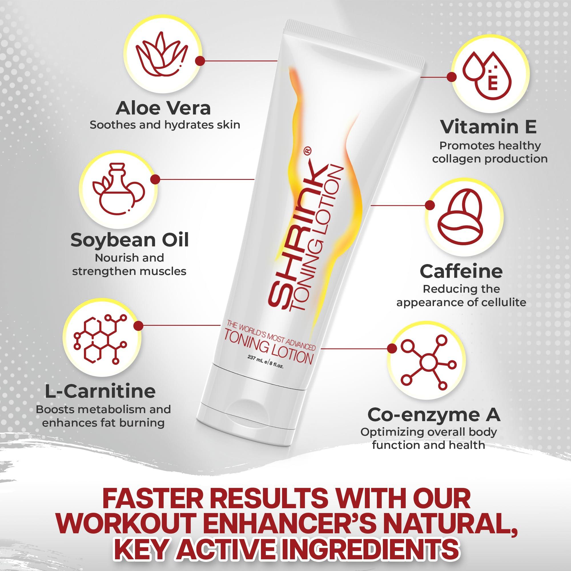 shrink Shrink Toning Lotion - Heat Activated Cellulite Cream and Firming Body Lotion for Women and Men - Body Cream for Stomach, Tummy, and Body - with Caffeine, Vitamin E, Skin Tightening Body Cream (8oz)