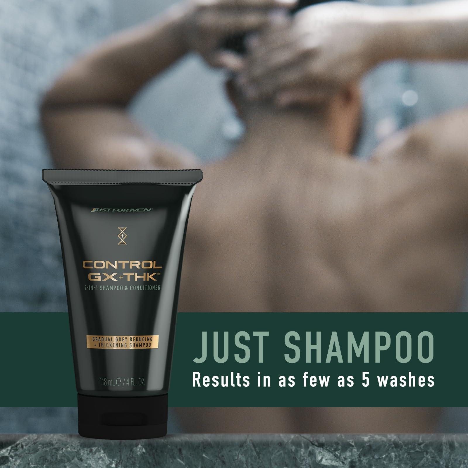 Just for Men Just for Men Control GX + THK Thickening Shampoo and Conditioner with Grey Reduction, Shampoo for Thinning Hair with Alpha Keratin, Thickens Hair Up to 20%, Works with Every Hair Texture, 4 oz