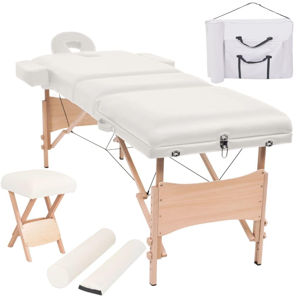 vidaXL vidaXL Table de Massage Pliable Tabouret Blanc Lit de Massage Chaise Massage