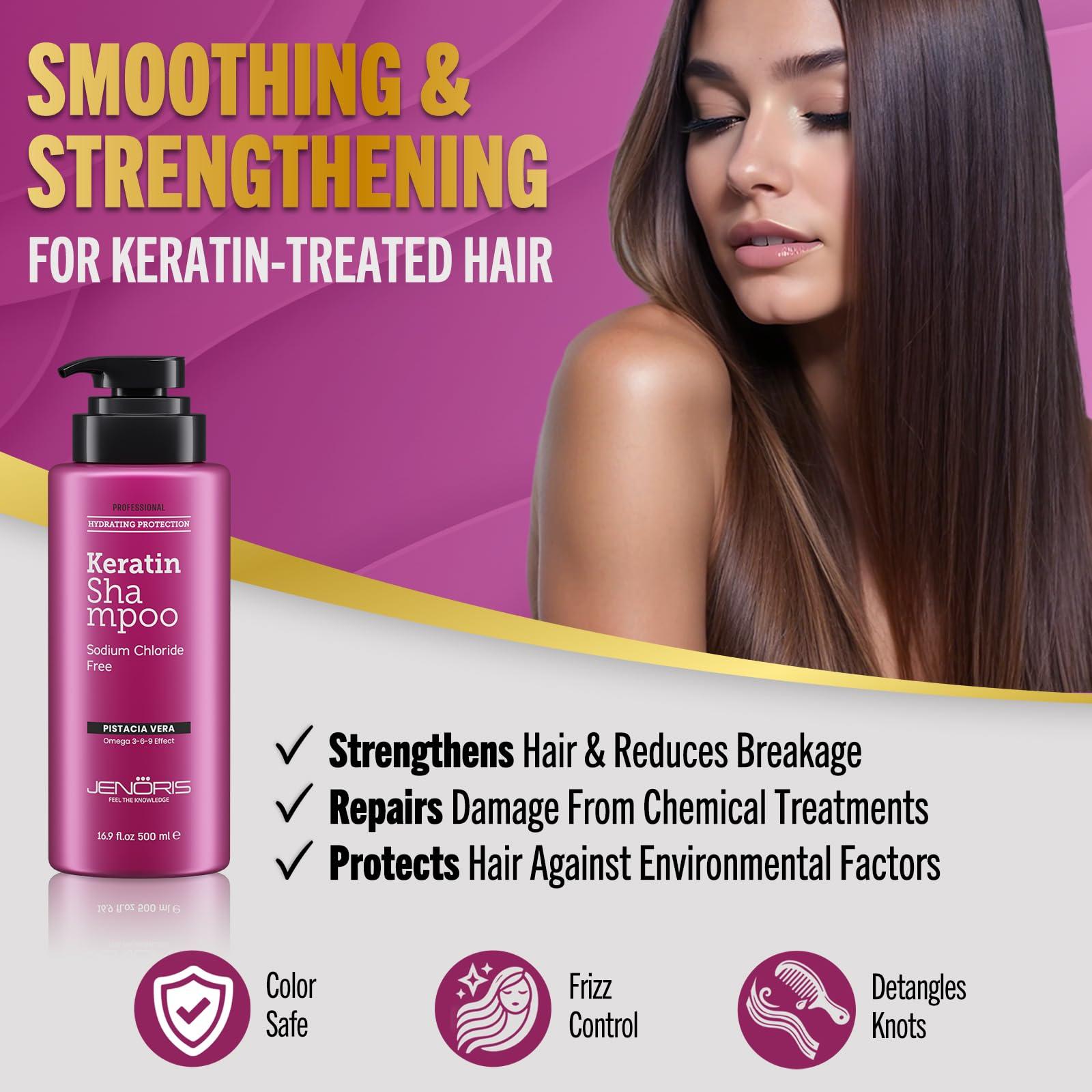 Jenoris Jenoris Keratin Shampoo for Women, Moisturizing Shampoo for Keratin Treated Hair, With Natural Omega Oils, Salon Professional, Paraben & SLS Free, Smoothing Shampoo for Dry & Damaged Hair, 16.9 Fl Oz