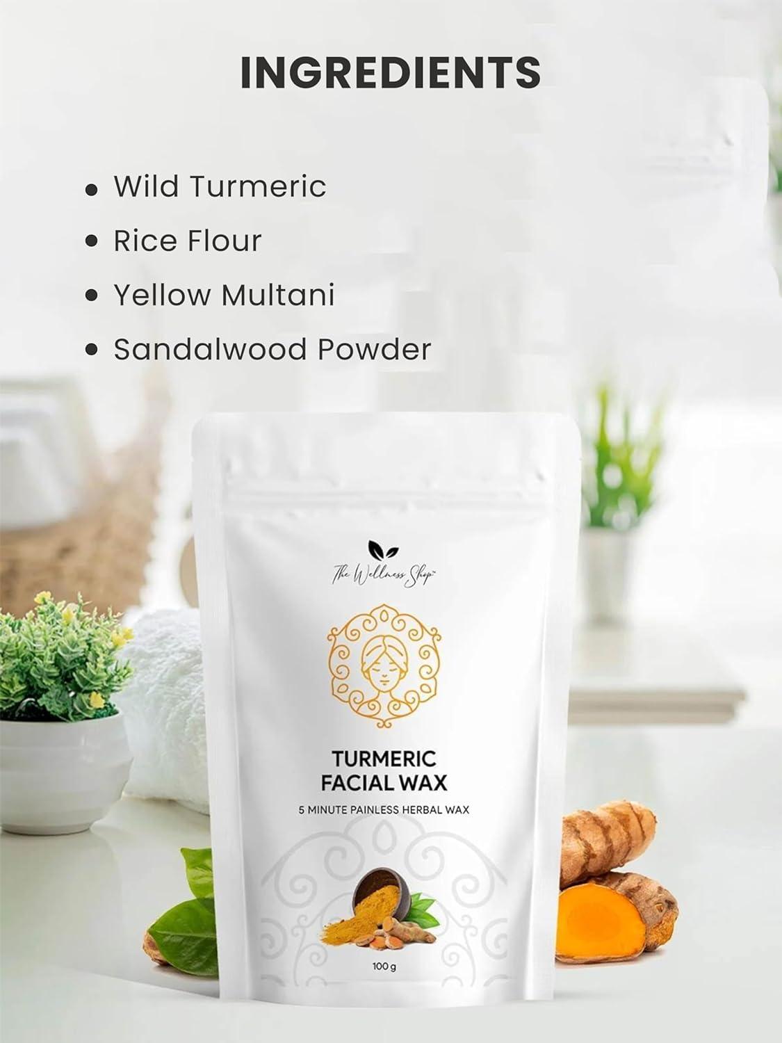 EUREKA ONLINE SHOP Generic Turmeric Facial Wax Powder For Leg| 5 Minute Painless Face Hair Removal Waxing Powder | Easy To Use At Home (100G) (Turmeric)