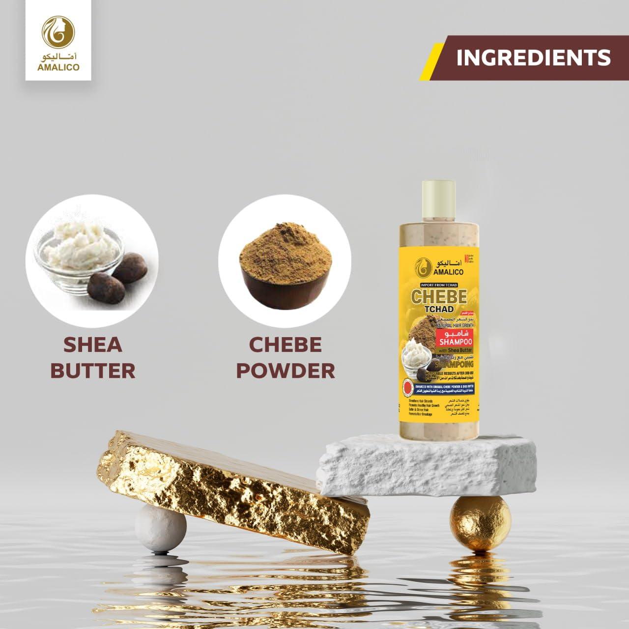 AMALICO Sulfate Free Shampoo with Chebe Powder and Shea Butter (16.9 OZ) Hair Shampoo for Hair Growth and Anti-dandruff Shampoo