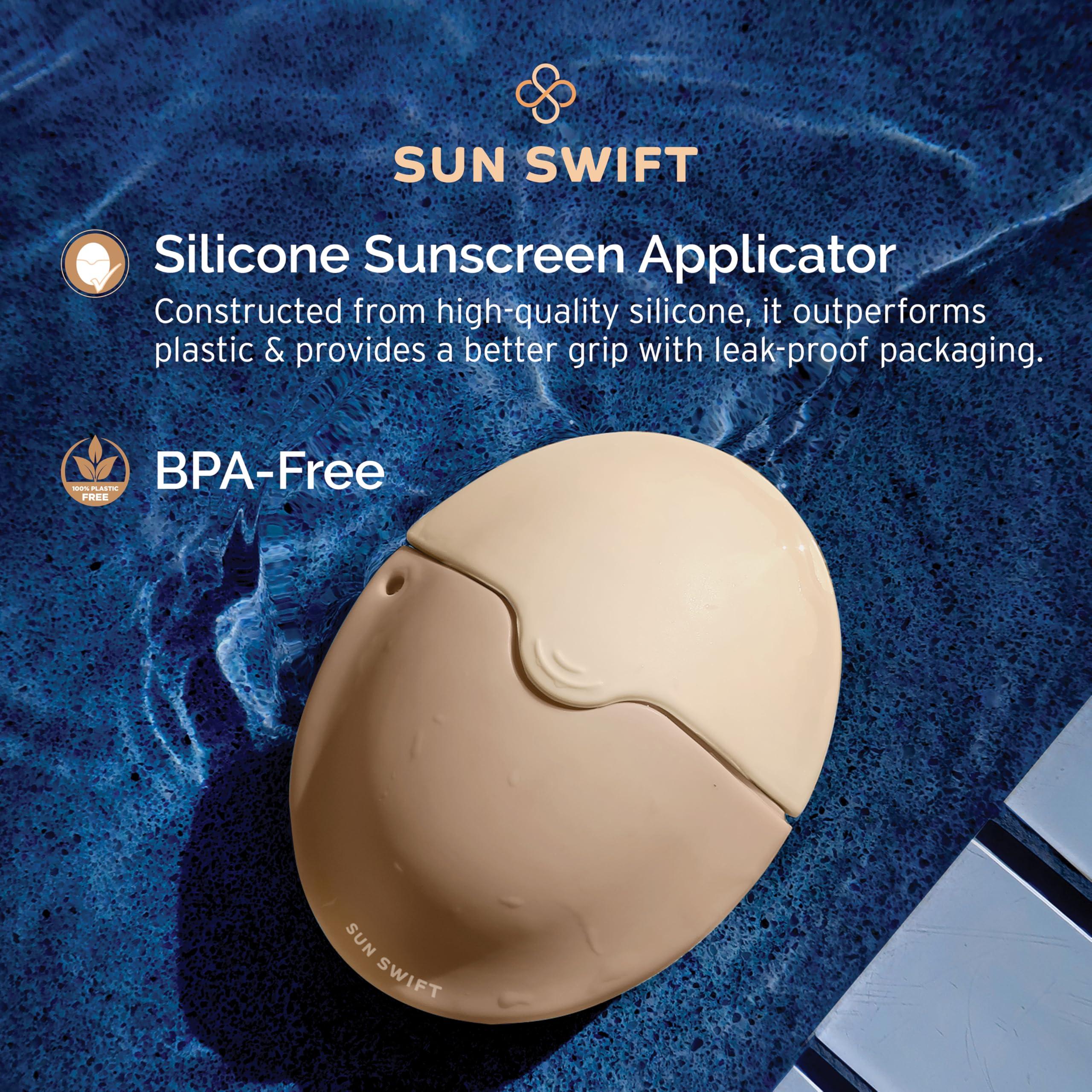 SUN SWIFT SUN SWIFT Silicone Sunscreen Applicator with Strap for Kids & Adults | Refillable Roll-On Face & Body Sunblock Lotion Sponge | Mess-Free, Hygienic, BPA-Free, w/Replacement Sponge, Travel Size, Beige