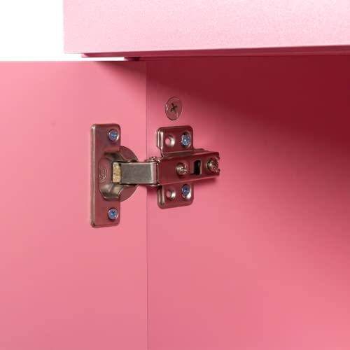 Zaboro Wall Mount Hair Styling, Barber Station Beauty Hair Salon Spa Equipment Set,Floating Vanity Makeup Table with Two Drawers,a Cabinet & Multi-Layer Storage (Pink)