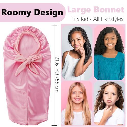 LBYLUS 2 Pcs Long Kids Bonnets for Girls,Silky Satin Bonnet for Sleeping Kids, Bonnet for Kids Braids,Long Hair