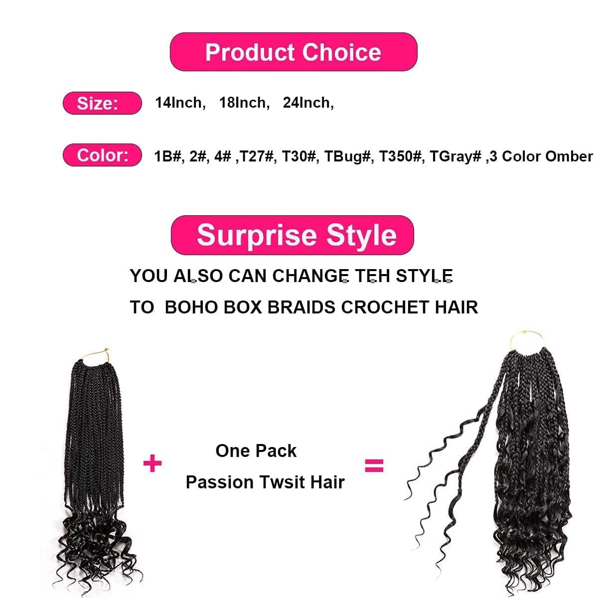 URNice 7 Packs Goddess Box Braids Crochet Hair 24 Inch Crochet Braids with Curly Ends Bohemian Crochet Hair Hair for Black Women (24 Inch 7 Packs, 1B#)