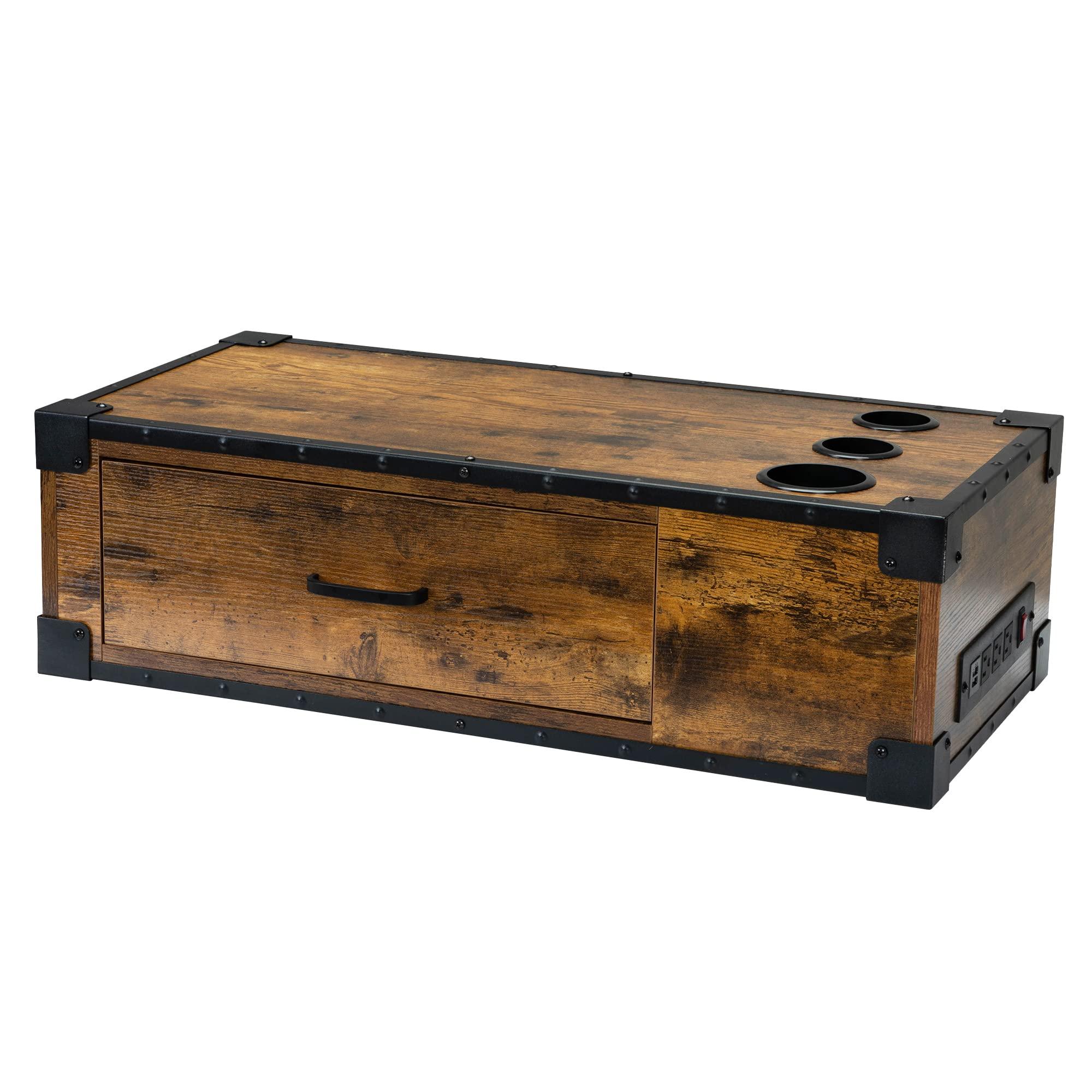 PENNYNANA PENNYNANA Wall Mount Styling Barber Station with Charge Station,Salon Stations with Locked Storage Drawer for Hair Stylist,Rustic Brown