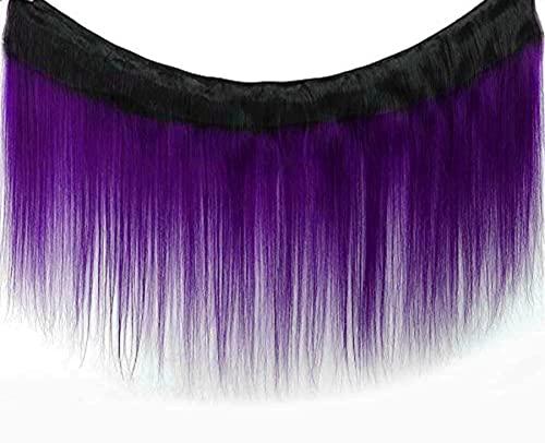 muaowig Purple Human Hair Bundles Ombre Hair Bundles Tow Tone Black to Purple Hair Extensions For Women Brazilian Remy Hair Bundles Purple Bundle 26 28 30 inch