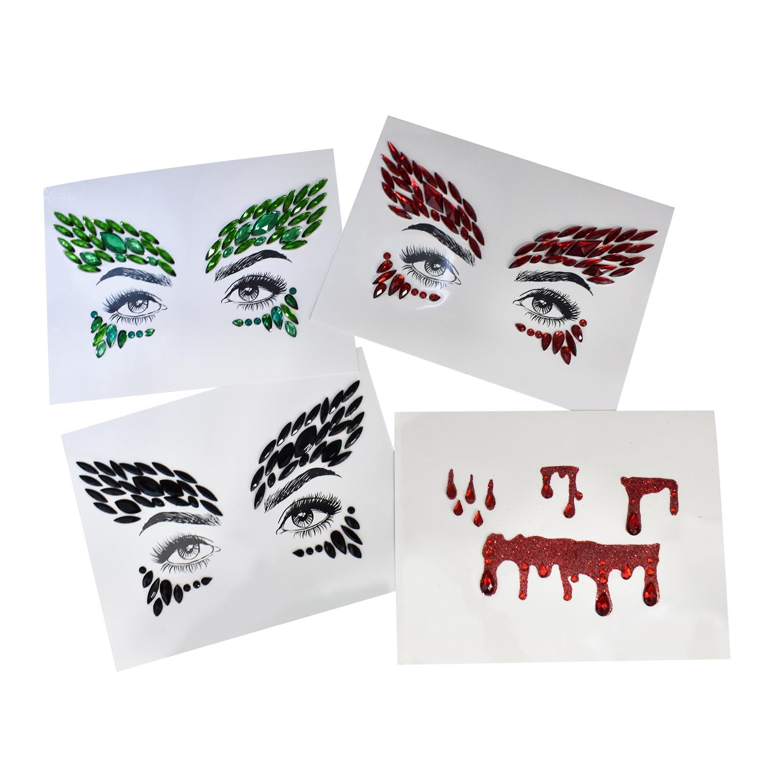 ATAMET Halloween Cospaly Face Jewels Vampire Blood Costume Festival Face Gems Stick on Rhinestone Tattoo Stickers Pasties Self Adhesive Temporary Tattoos Fashion Jewelry for Party