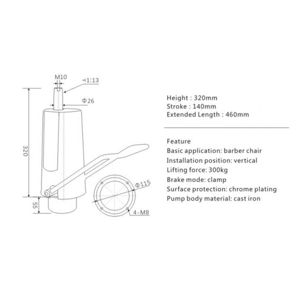 Headery Headery Chair Hydraulic Pump Cylinder Replacement Adjustable Height Stroke Barber Chair Barber Shop Chair Hydraulic Pump with Base for Bars Restaurants Office (23inch Base/5.5 inch Adjustable)
