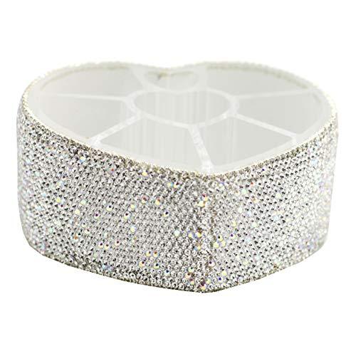 Bestbling Desktop Cosmetic Storage Box 8-hole Heart-Shaped Bling bling Rhinestone Cosmetic Tools storage Box Jewelry Storage Box (Silver)