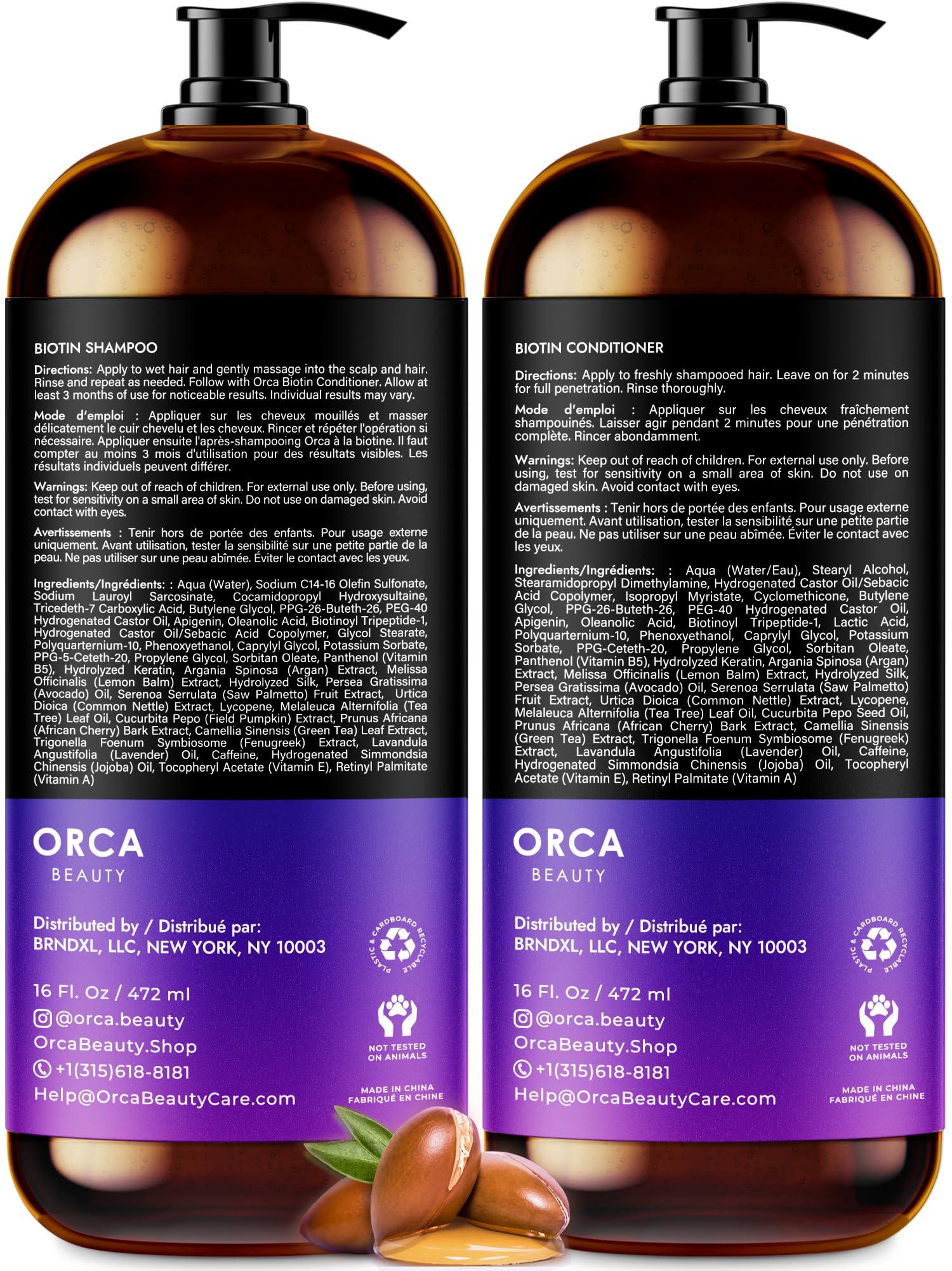 Orca Beauty Biotin Shampoo and Conditioner for Women and Men - Volumizing Shampoo and Conditioner Set to help boost thinning hair - Hydrating, Nourishing Hair Loss Shampoo and Conditioner