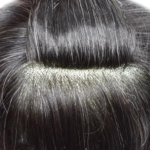 Healthlif Healthlif Fine Welded Lace Hair Toupee For Men Virgin Human Hair System For Men Real Hairline Men's Toupee Durable Mens Hairpiece Protesis Capilar Hombre 8X10#1B10#1B Off Black+10% Grey 100% Density