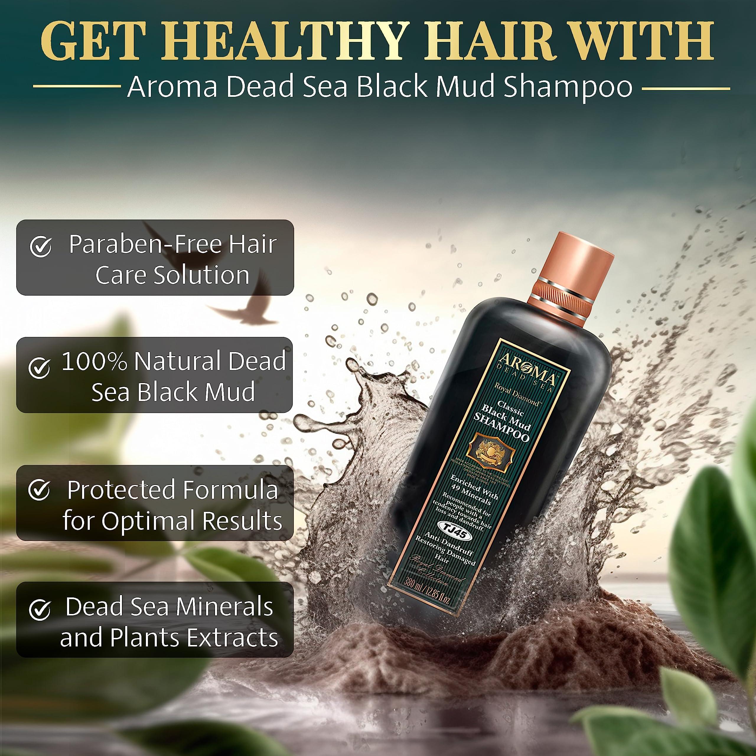 Aroma Dead Sea Aroma Dead Sea Black Mud Shampoo - Fights Dandruff, Thinning Hair, Weak Roots & Itchy Scalp. Prevents Hair Loss & Encourages Growth. Ideal for Damaged Hair (12.85 fl.oz)