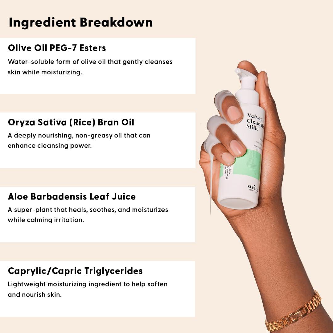 Stratia Stratia Velvet Cleansing Milk - Gentle Cream Face Cleanser, Moisturizing & Non-Foaming with Chamomile, Olive Oil & Aloe Vera, 4 Fl Oz