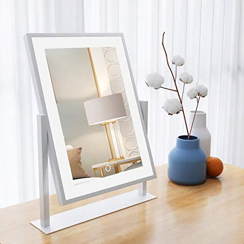 dicheng Lighted Makeup Mirror Hollywood Mirror Vanity Makeup Mirror with Light Smart Touch Control 3Colors Dimable Light 360°Rotation (16in, White)