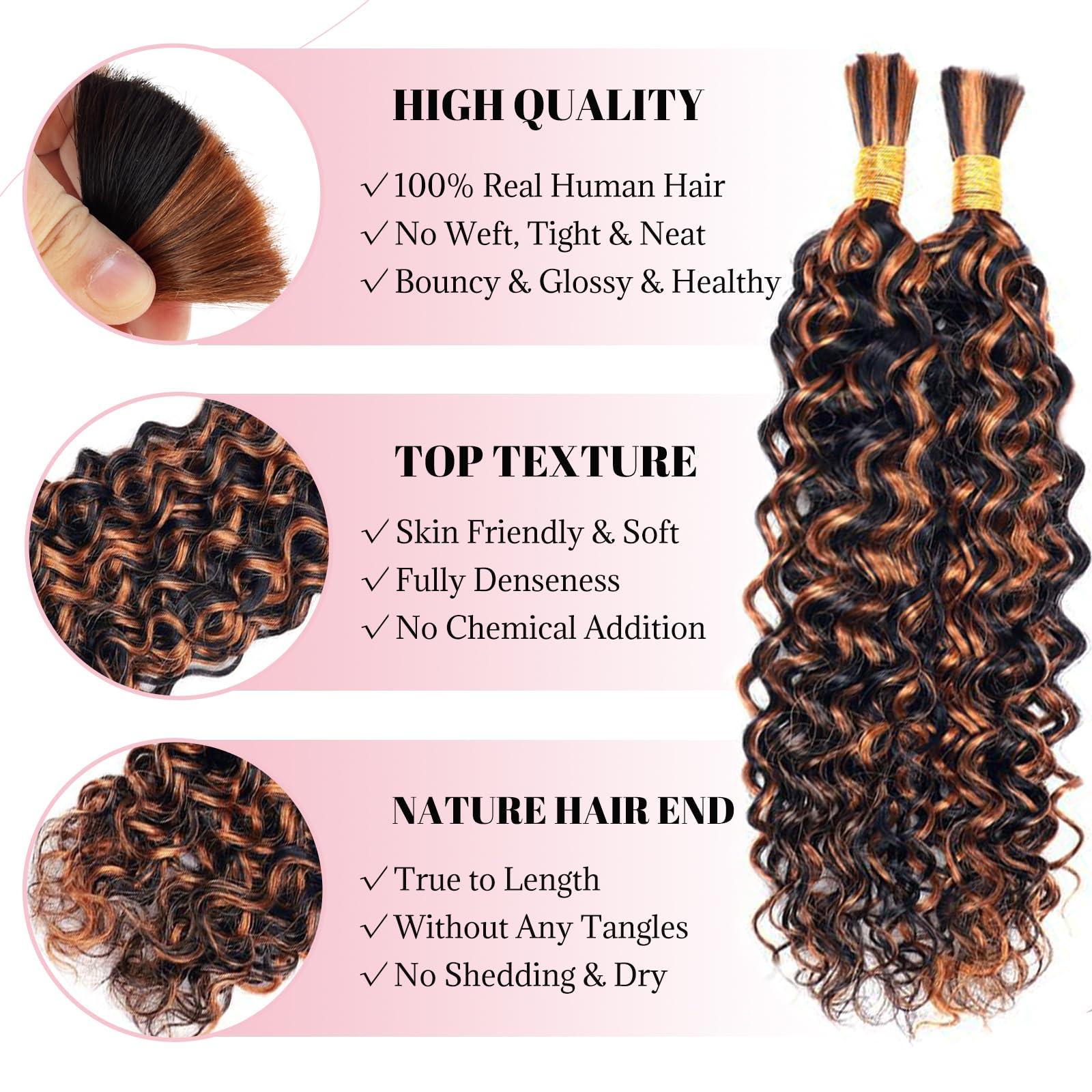 Belaved Ombre Human Braiding Hair 1B/30 Deep Water Wave Braiding Hair 2 Bundles Highlight Curly Bulk Human Hair for Boho Braids Human Hair Extensions 100g 18 Inch Balayage Human Braiding Hair Knotless