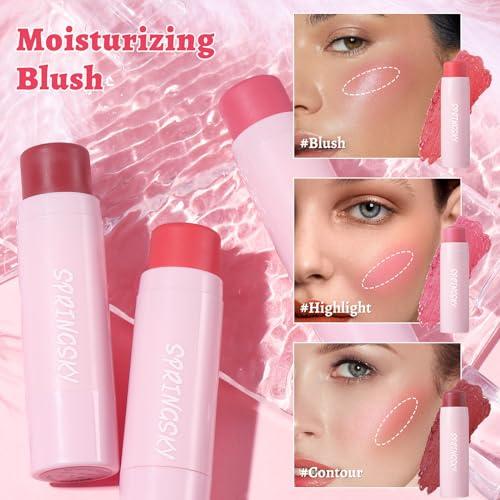 SPRINGSKY Face Stick Trio 3Pcs Multi-Use Makeup Blush Sticks, Buildable Blendable Lightweight Cream Blush Stick for Cheeks Make Up For Women 3-in-1 Blusher and Lip Makeup Sticks (04)