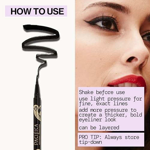 Pacifica Pacifica Black Liquid Eyeliner Pen - Liquid Line - Felt tip, Smudge Proof Eyeliner - Water Resistant Gel Makeup Eye Liner - Matte Fine Tip Clean Beauty Vegan & Cruelty-Free Dermatologist Tested