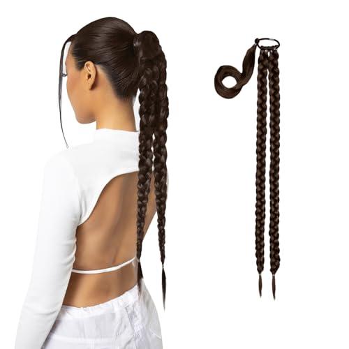 LullaBellz LullaBellz Synthetic Hair Extension Double Up Braid Grande 26 Length, Chocolate Brown Hairband Base, Pre-Sectioned Hair with Clear Elastics 2 Hair Grips, 2 Elastic Bands Suits All Hair Types