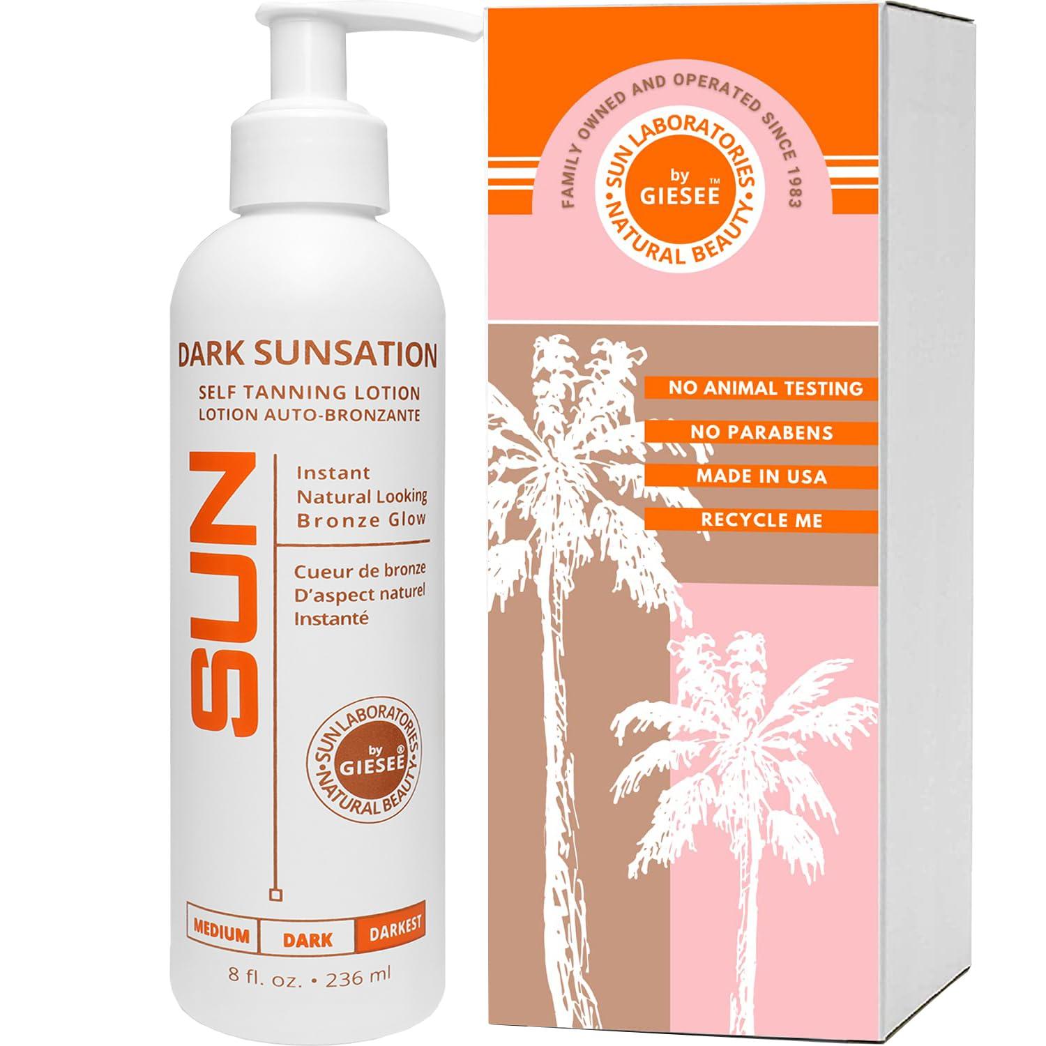 Sun Laboratories by Giesee Sun Laboratories By Giesee Dark Sunsation Sunless Tanning Lotion 8 oz - Ultra Dark Self Tanner for Men and Women, Long Lasting Tanning Lotion, Sunless Tanner Cream for Face and Body