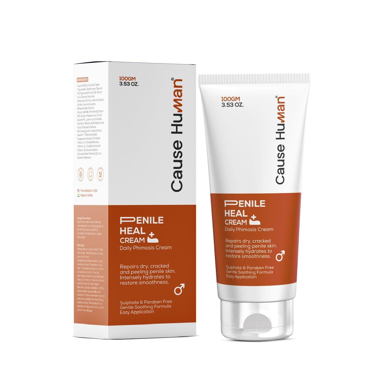 CAUSEHUMAN CAUSEHUMAN Penile heal cream for phimosis, redness, dryness, and scarring of skin | Prevents Irritation | Phimosis Cream | Restores and Moisturizes skin | 100 ml (3.38 fl oz) | 60 days supply
