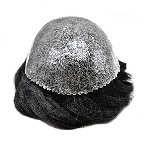 LHC Mens Toupee Full Poly Injection Pu Human Hair System for Men Natural Hairline Hair Unit Replacement Wig (#1 Jet Black)