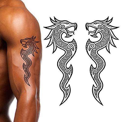 Tatodays Tatodays 2x Temporary tattoo viking dragon arm back body art stickers nordic celtic tribal middle ages medieval full adults men women arm leg sleeves fancy dress cosplay