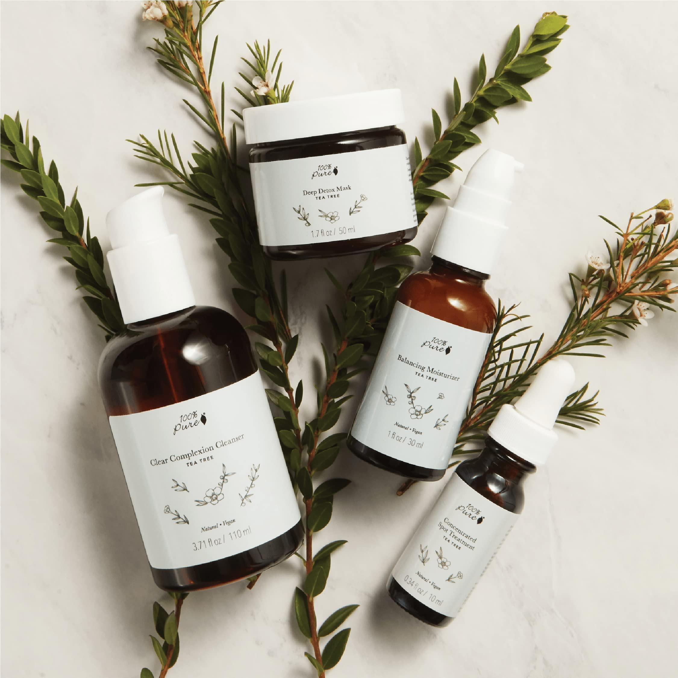 100% PURE 100% PURE Tea Tree Clear Complexion Cleanser Face Wash Natural Botanic Foam Acne Blemish Treatment Deep Skin Cleansing Pore Declogger - Vegan - 3.71oz