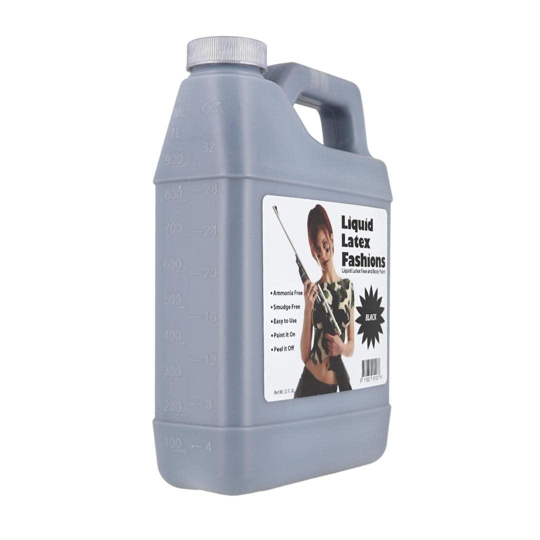 Liquid Latex Fashions Black 32 Oz - Liquid Latex Body Paint, Ammonia Free No Odor, Easy On and Off, Cosplay Makeup, Creates Professional Monster, Zombie Arts