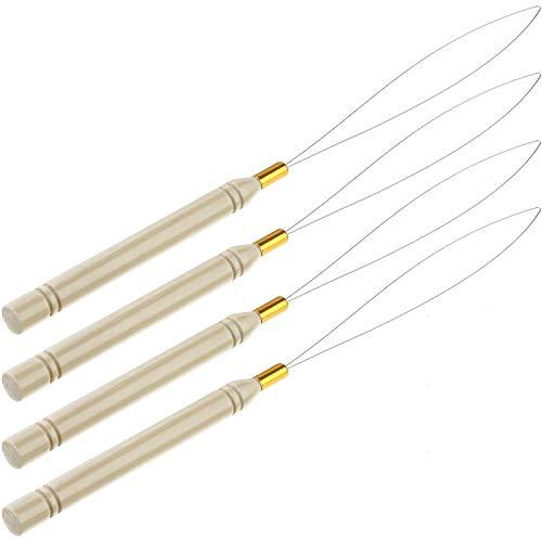 Chinco 10 Pack Wooden Hair Extension Loop Needle Threader Pulling Hook Tool and Bead Device Tool for Hair or Feather Extensions (Loop Tools)